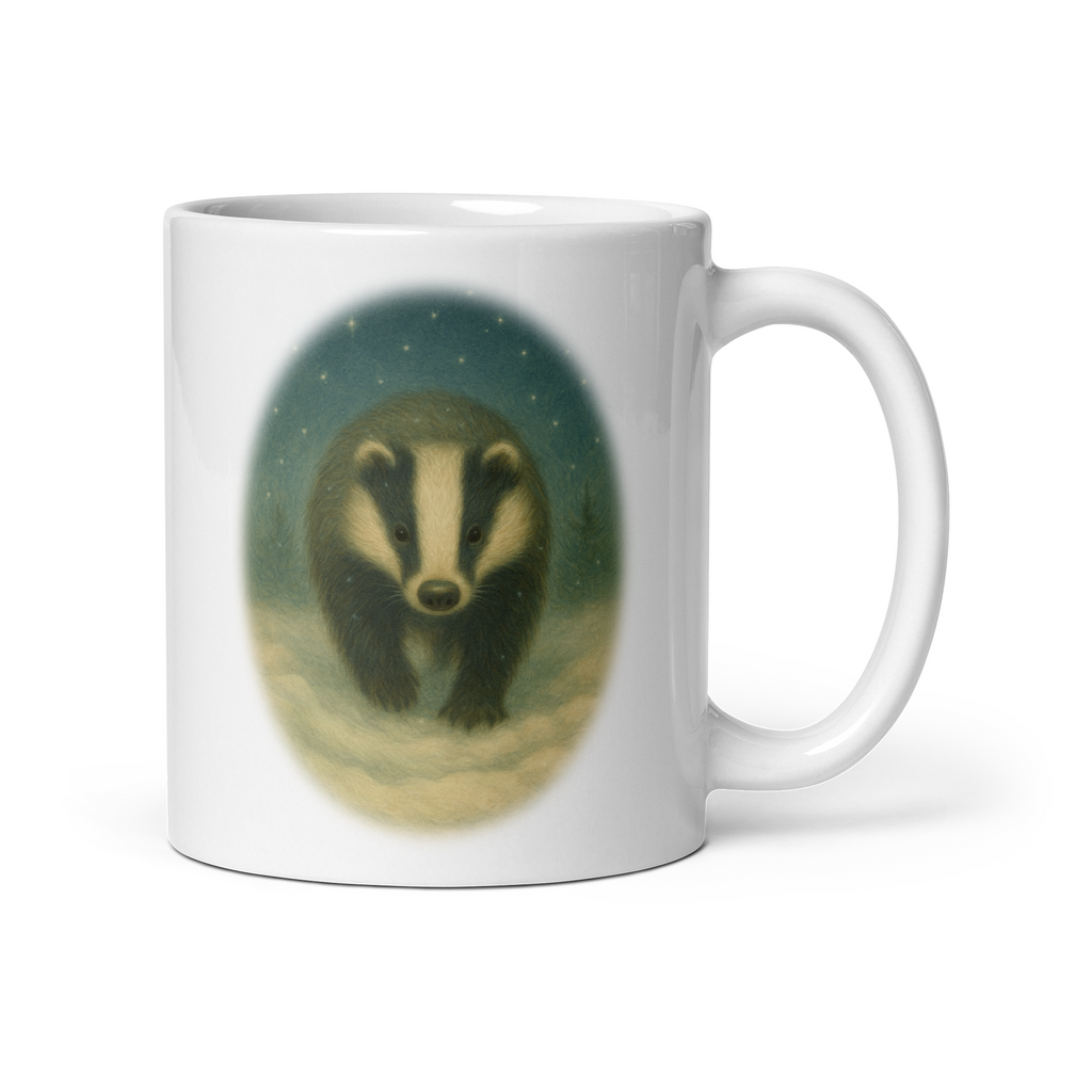 Badger Christmas Mug: Vintage Winter Wildlife Tea Cup