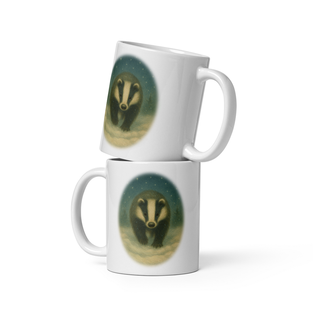 Badger Christmas Mug: Vintage Winter Wildlife Tea Cup