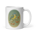 Winter Bird Mug, cosy coffee cup, woodland animal gift – “Blue Tit” Vintage Illustration