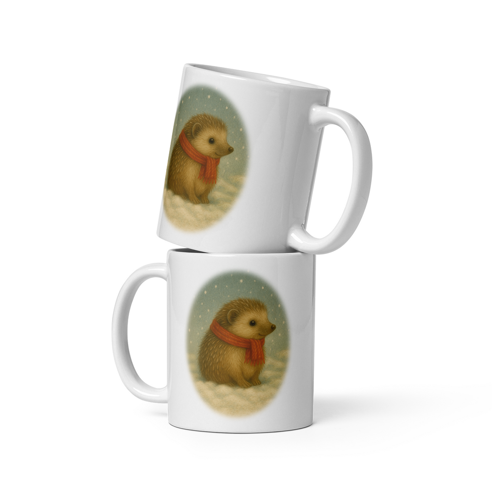 Hedgehog Christmas Mug: Vintage Winter Woodland Tea Cup