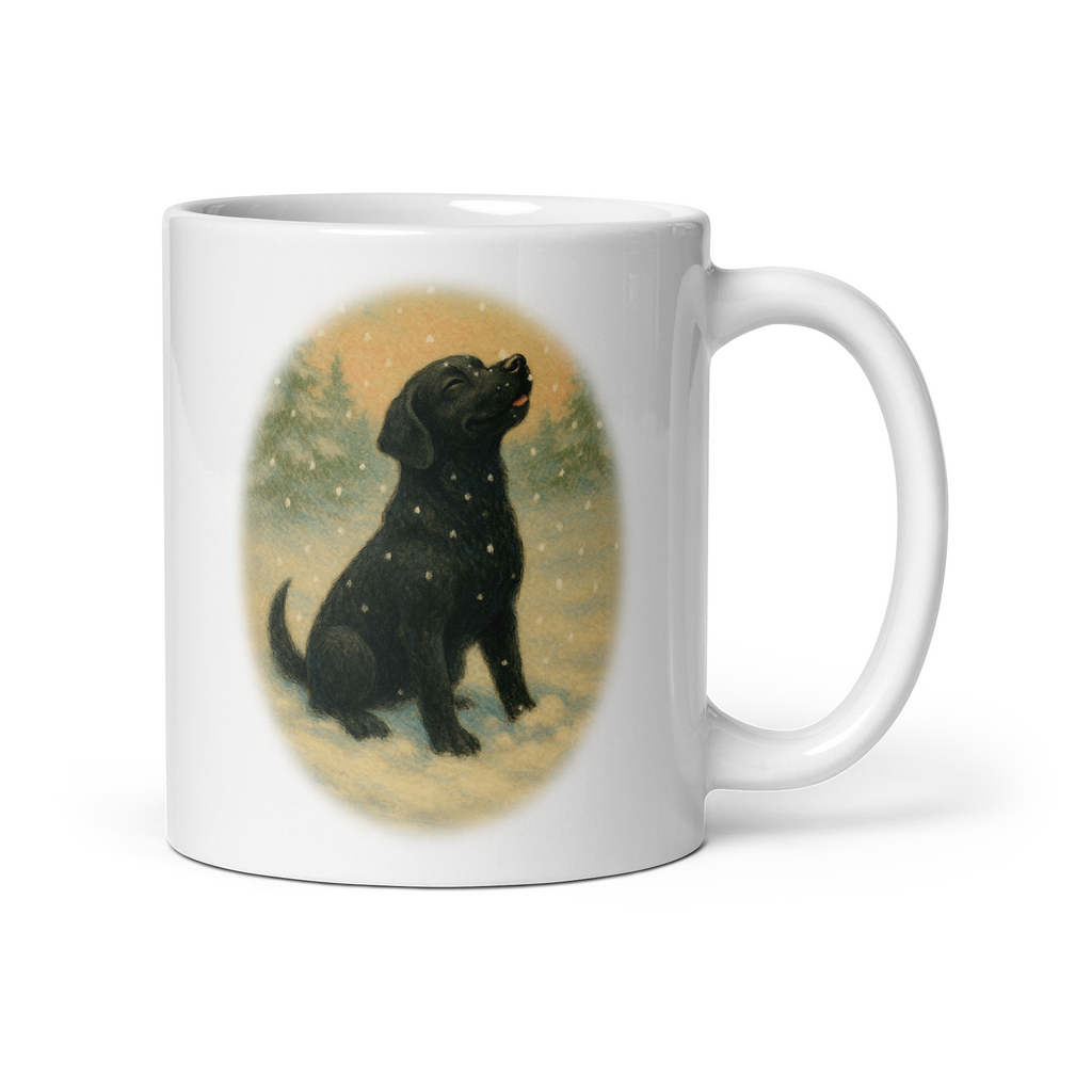 Black Labrador Christmas Mug: Vintage Winter Dog Tea Cup