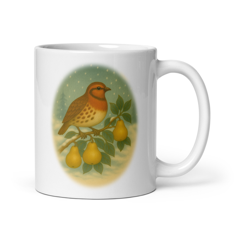 Vintage Christmas Bird Mug, Partridge in a Pear Tree Illustration