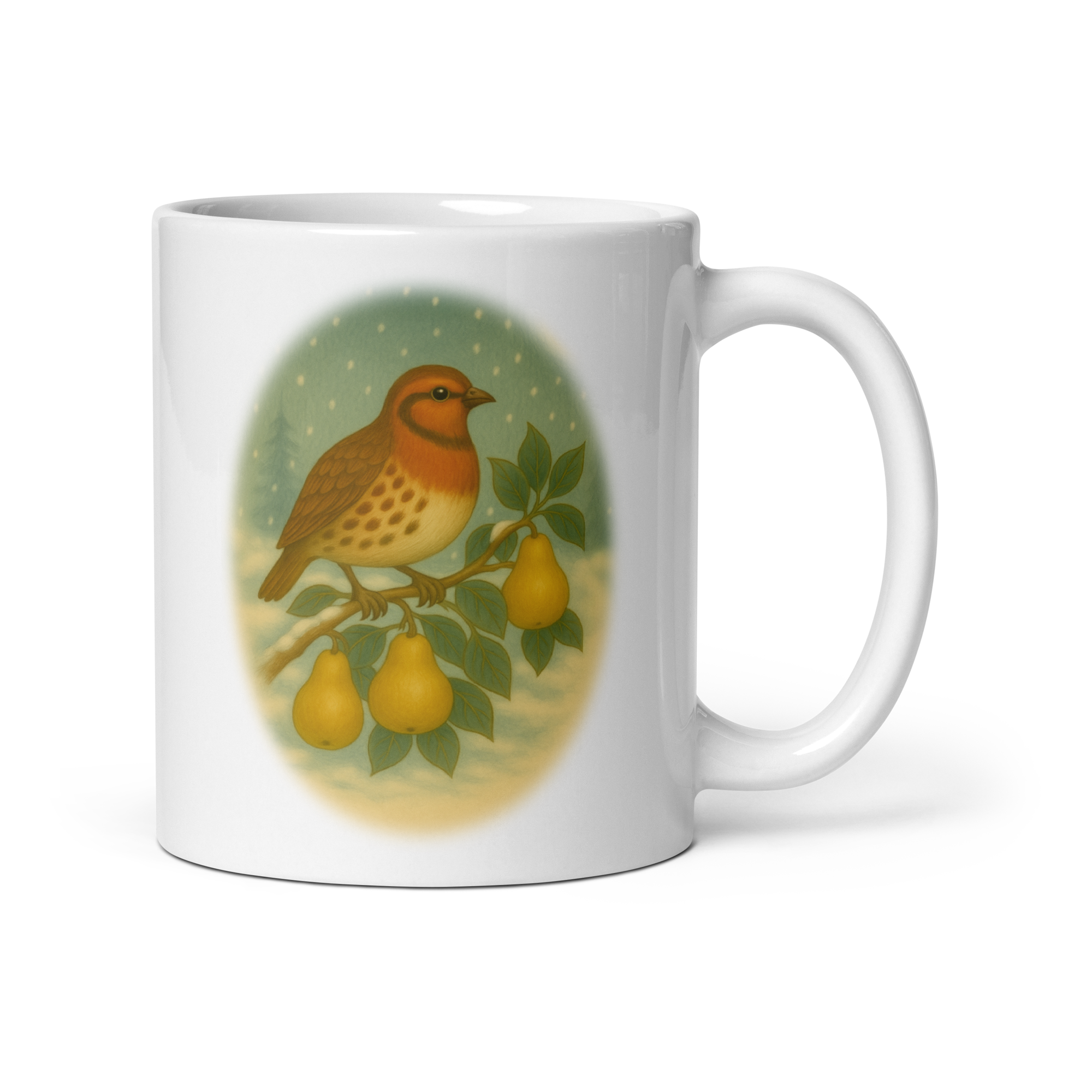 Vintage Christmas Bird Mug, Partridge in a Pear Tree Illustration
