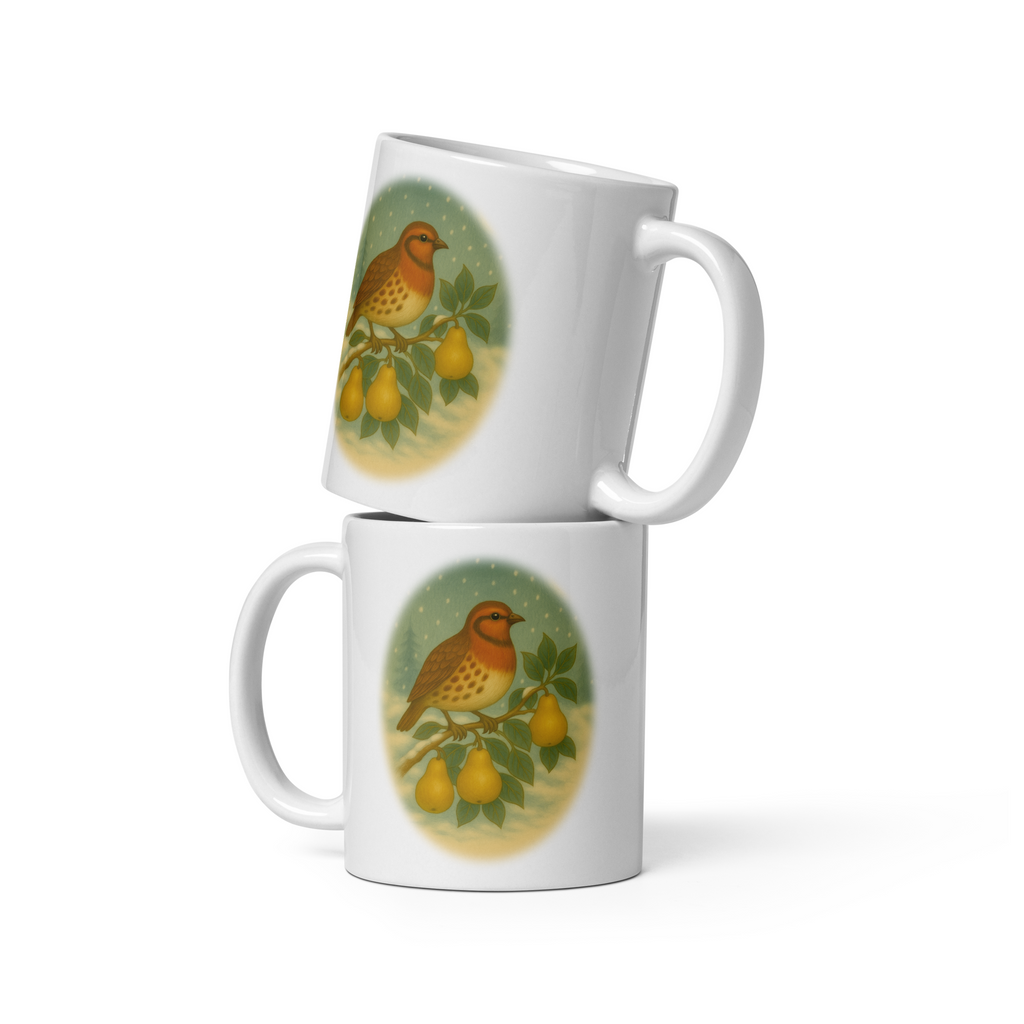 Vintage Christmas Bird Mug, Partridge in a Pear Tree Illustration