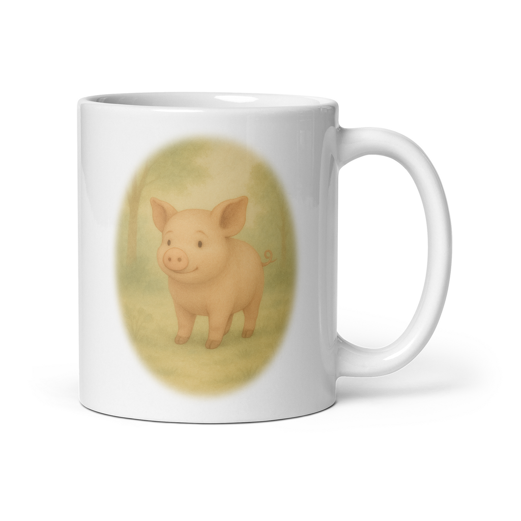 Pig Mug: Vintage Farm Animal Illustration Country Tea Cup