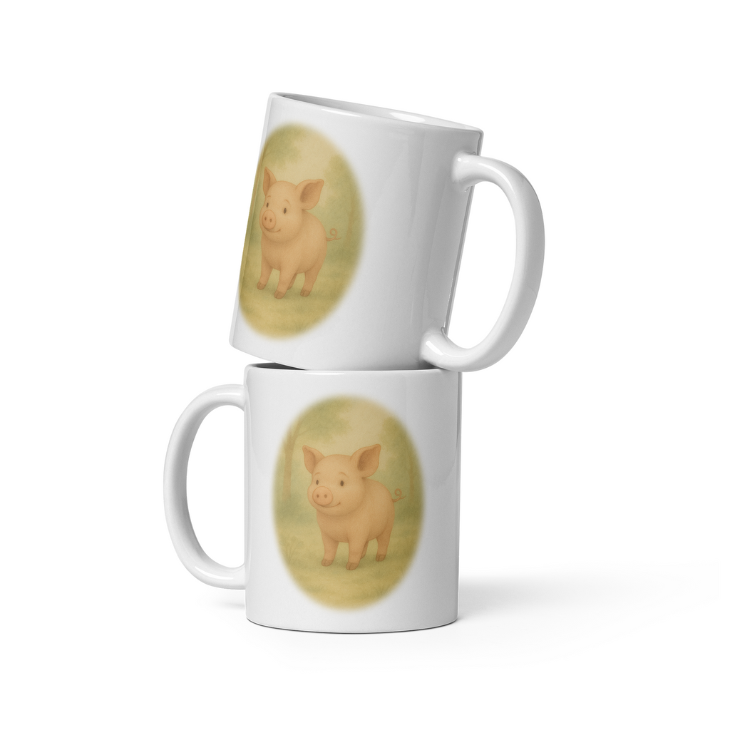Pig Mug: Vintage Farm Animal Illustration Country Tea Cup