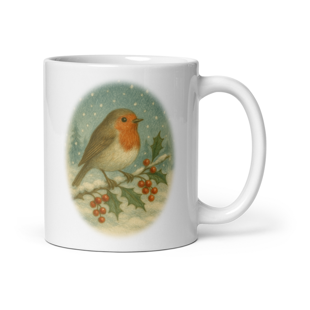 Vintage Christmas Robin Mug: Festive Winter Tea Cup