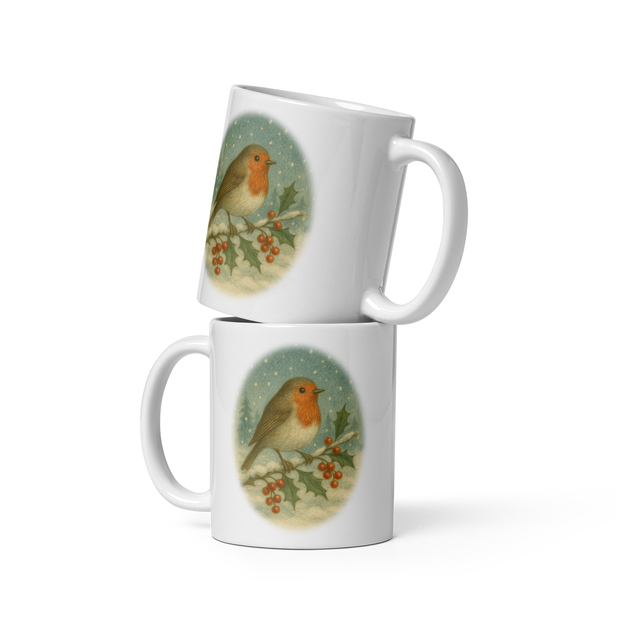 Vintage Christmas Robin Mug: Festive Winter Tea Cup