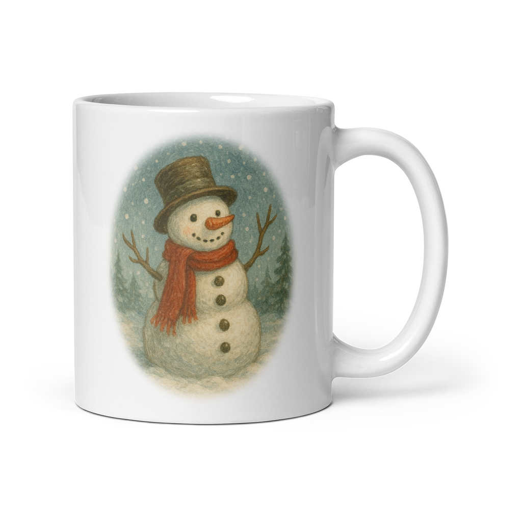 Festive Christmas coffee mug, vintage snowman tea cup, cozy winter gift – “Classic Snowman”